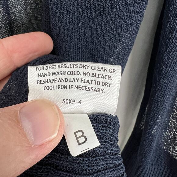 EILEEN FISHER Cardigan L Viscose Crepe Sheer Tunic Button Up Long Sleeve Navy - Picture 7 of 9